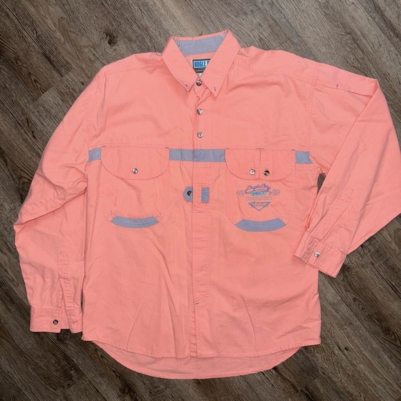 VTG 80’s/90’s Bugle Boy • Salmon Long Sleeve Spell Out Button Down - Picture 1 of 8
